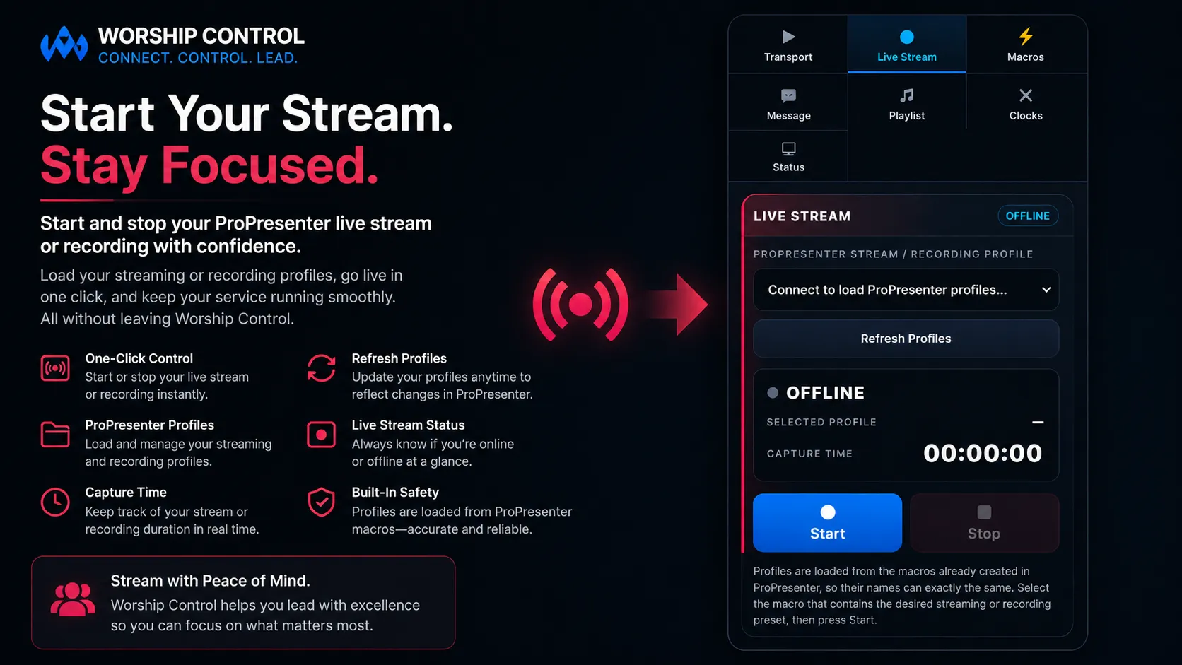Worship Control live stream controls